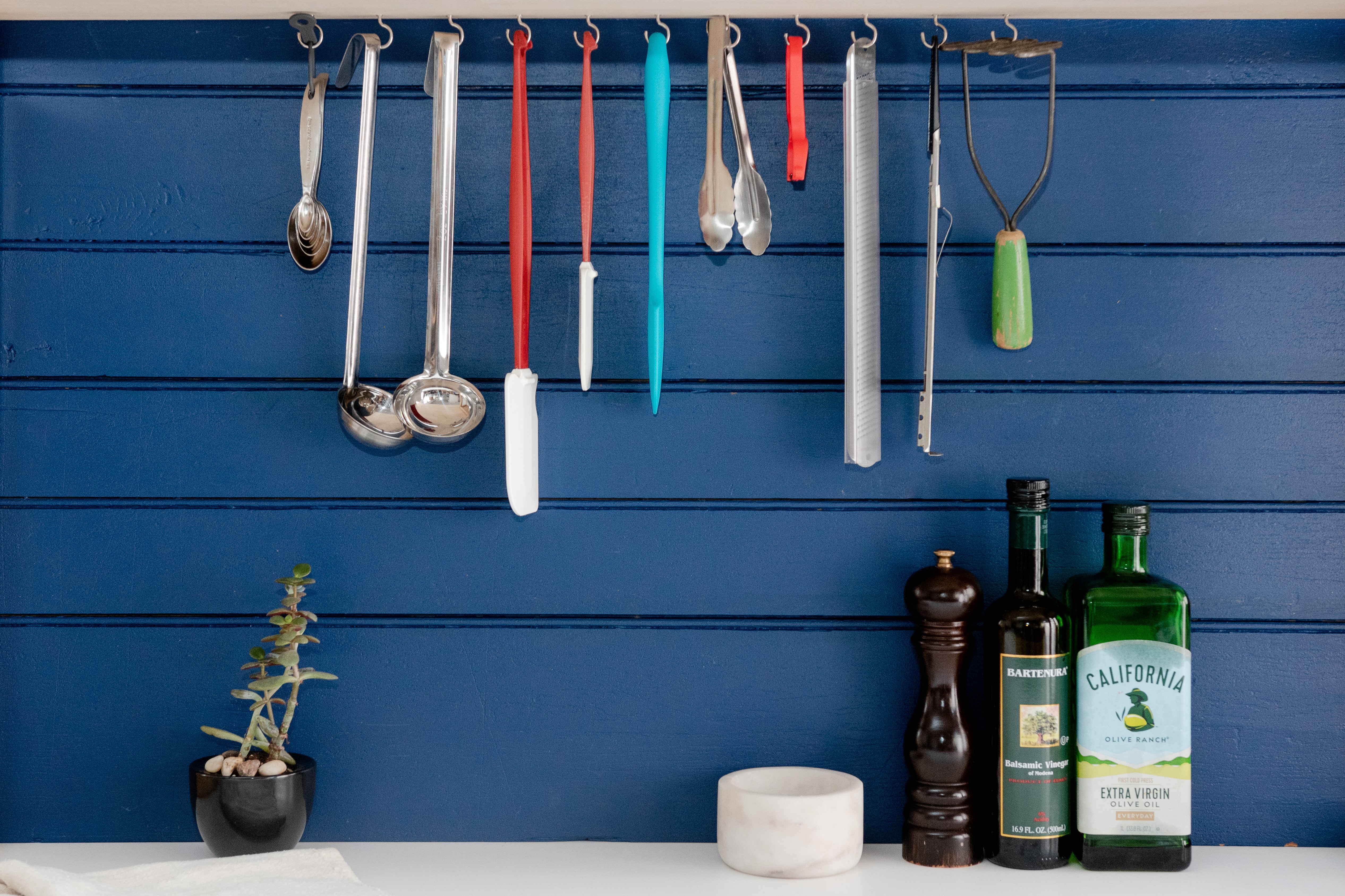 Hanging cooking tools on BronaGrand Nickel Plated Metal Screw-in Cup Hooks