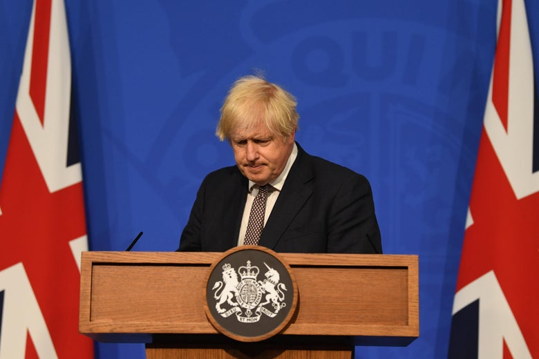 Britain's Prime Minister Boris Johnson gives an update on relaxing restrictions imposed on the country during the coronavirus pandemic at a virtual press conference at Downing Street on July 5, 2021 in London, England. 