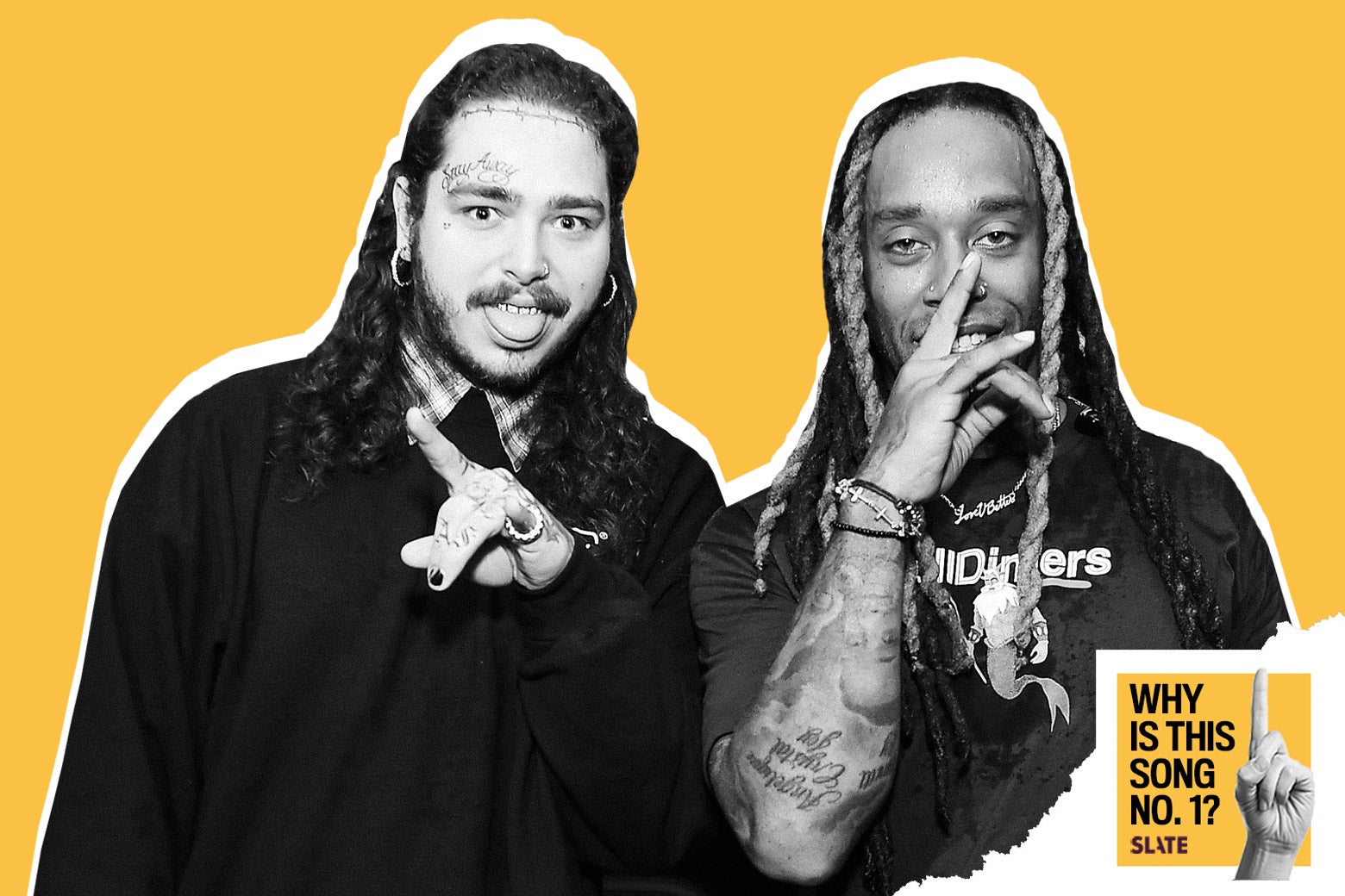 Post Malone and Ty Dolla Sign with the Why Is This Song No. 1? logo.