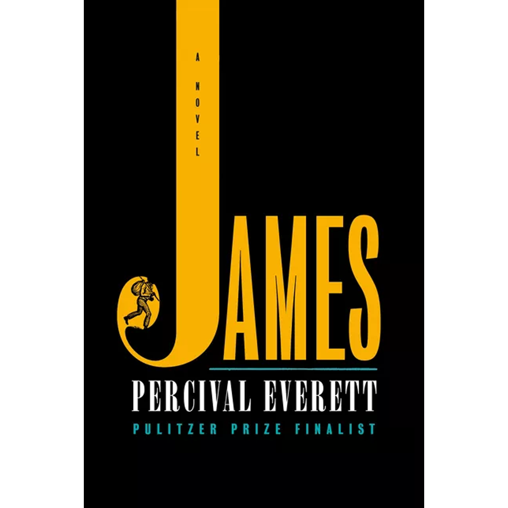 The cover of the book is black and "James" is written in yellow with an oversize J and in the curve of the J is an illustration of a man walking and carrying a bindle.