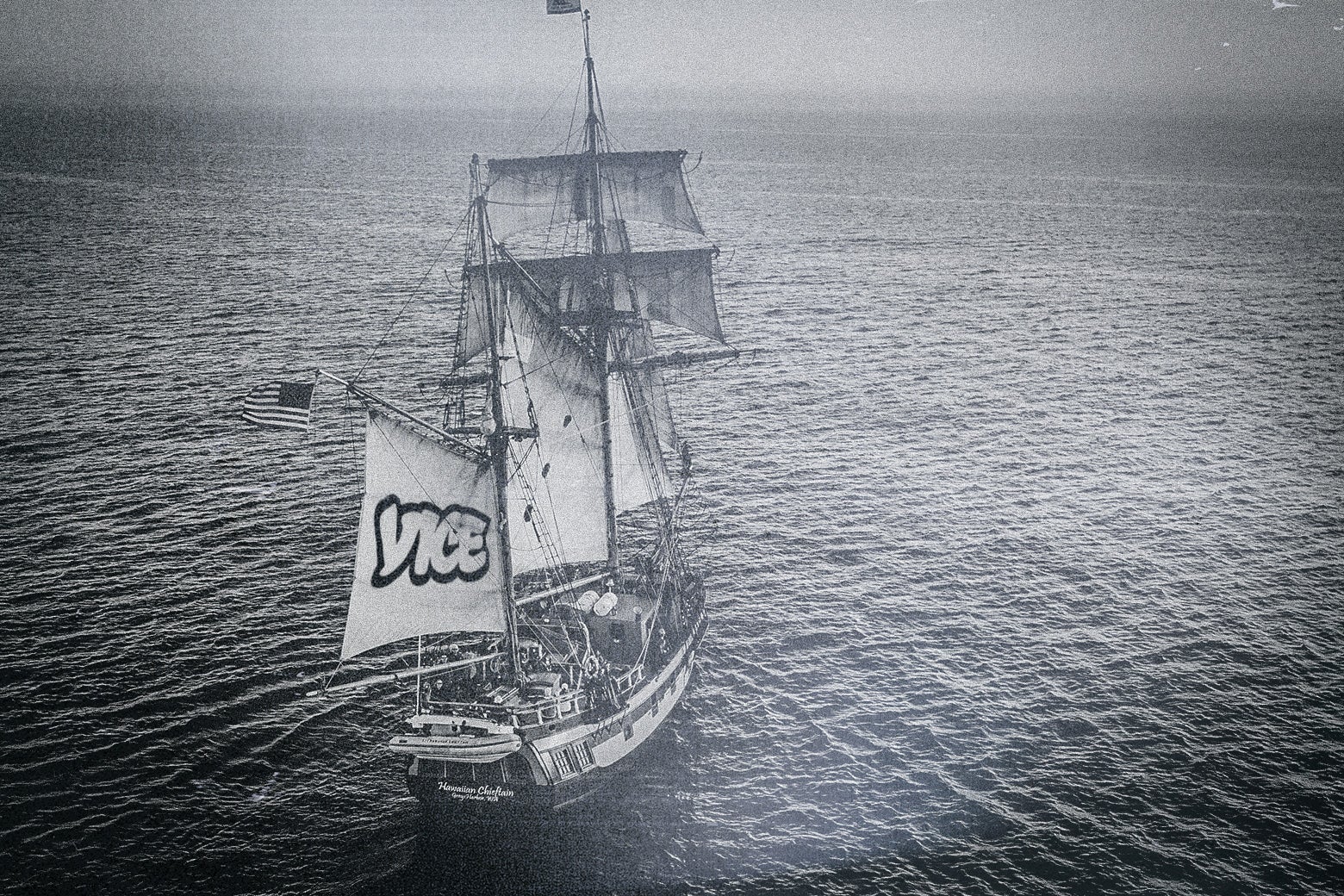 A ghost ship with the Vice logo on its sails.