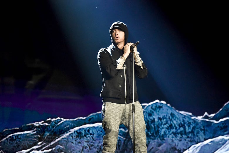 Eminem performs onstage during the MTV EMAs on Nov. 12 in London.