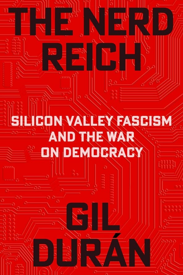 Book cover for Nerd Reich, featuring a red circuit board.