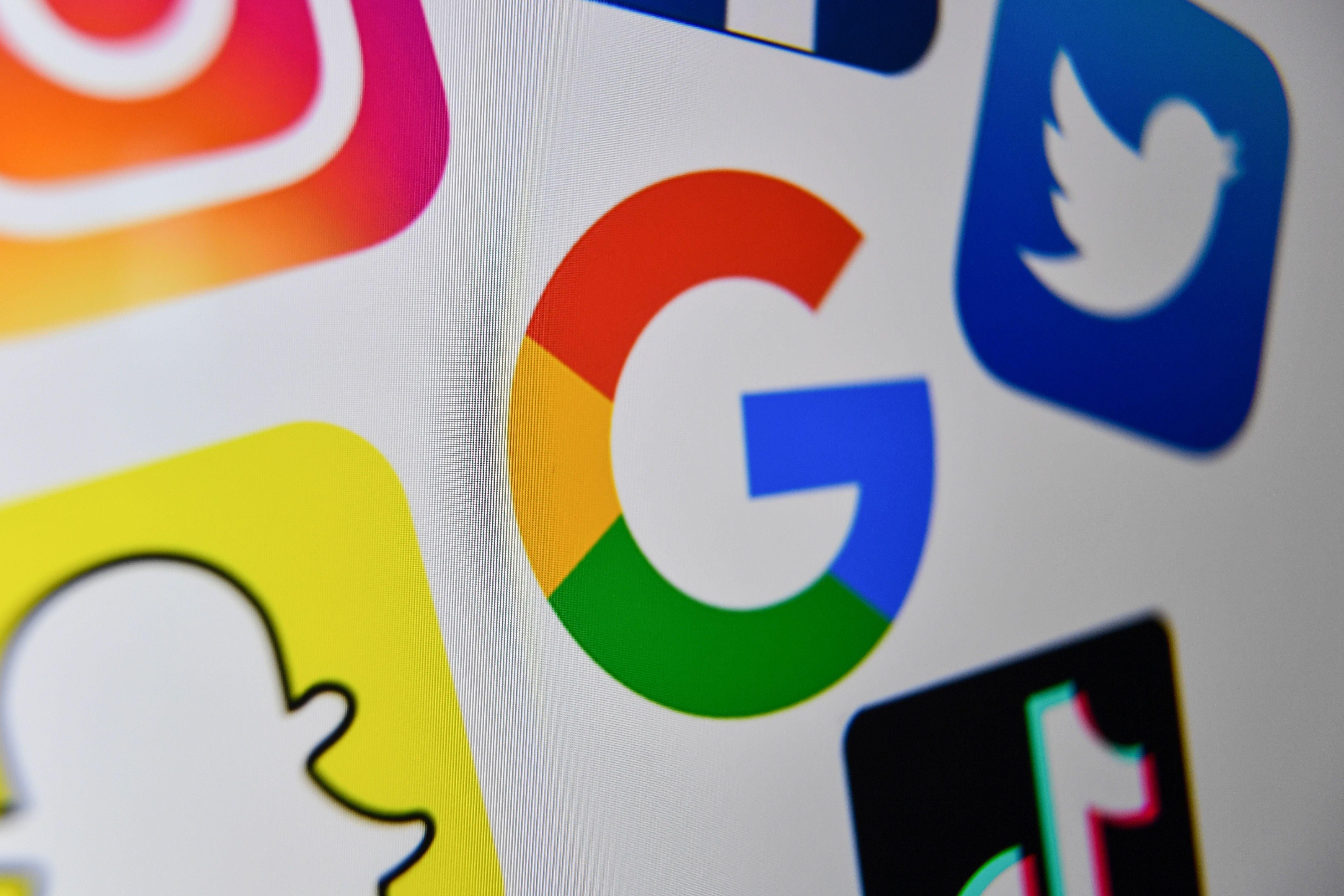 A collage of the logos of Snap, Google, Twitter, TikTok, Instagram, and Facebook