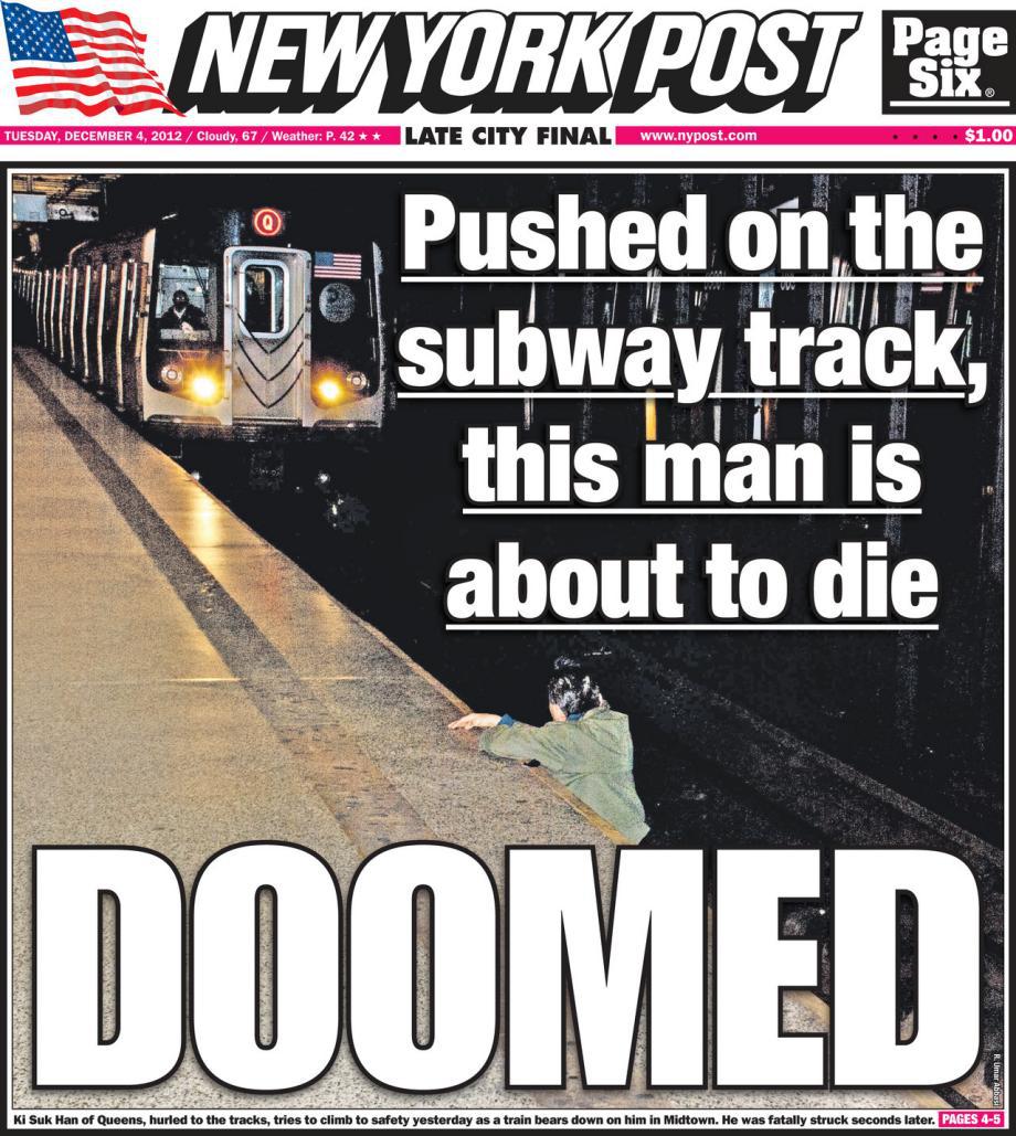 NY Post subway death photo of Ki Suk Han: Why R. Umar Abbasi's image  disturbs us.