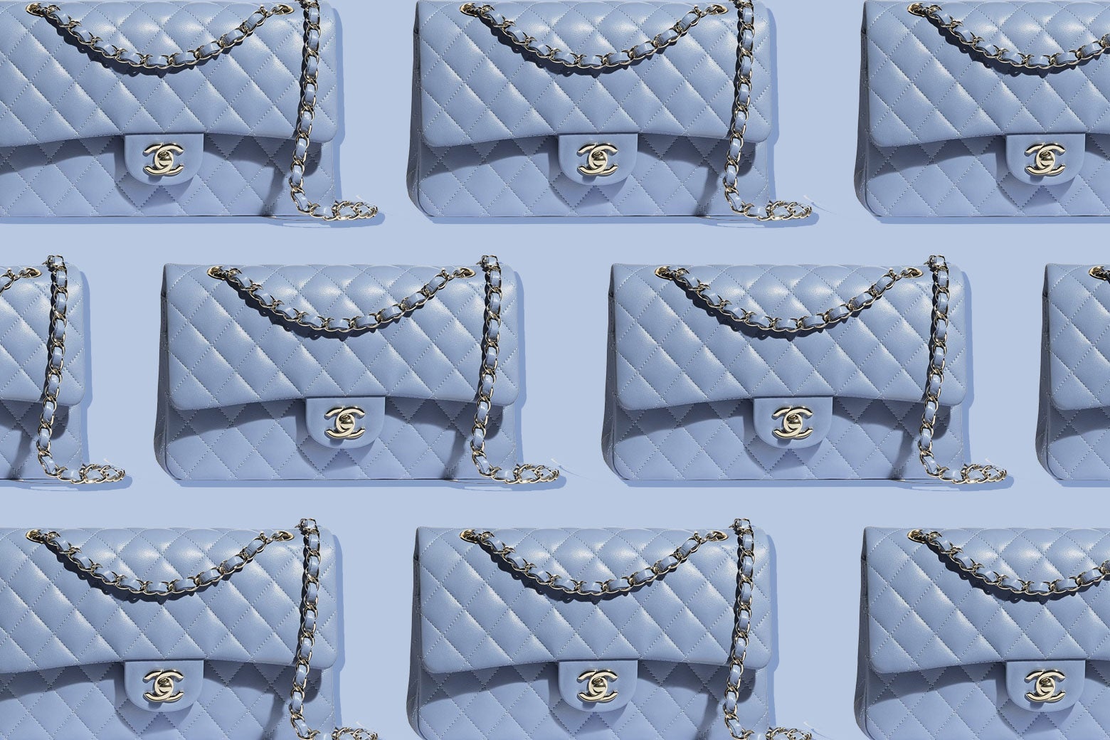 Periwinkle Chanel handbags.