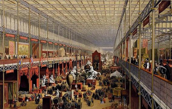The interior of the Crystal Palace in London during the Great Exhibition of 1851.