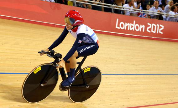 Laura Trott of Great Britain celebrates winning the Gold medal in the Women's Omnium Track Cycling 500m.