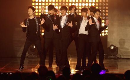 Super Junior perform during the MBC Music Festival.