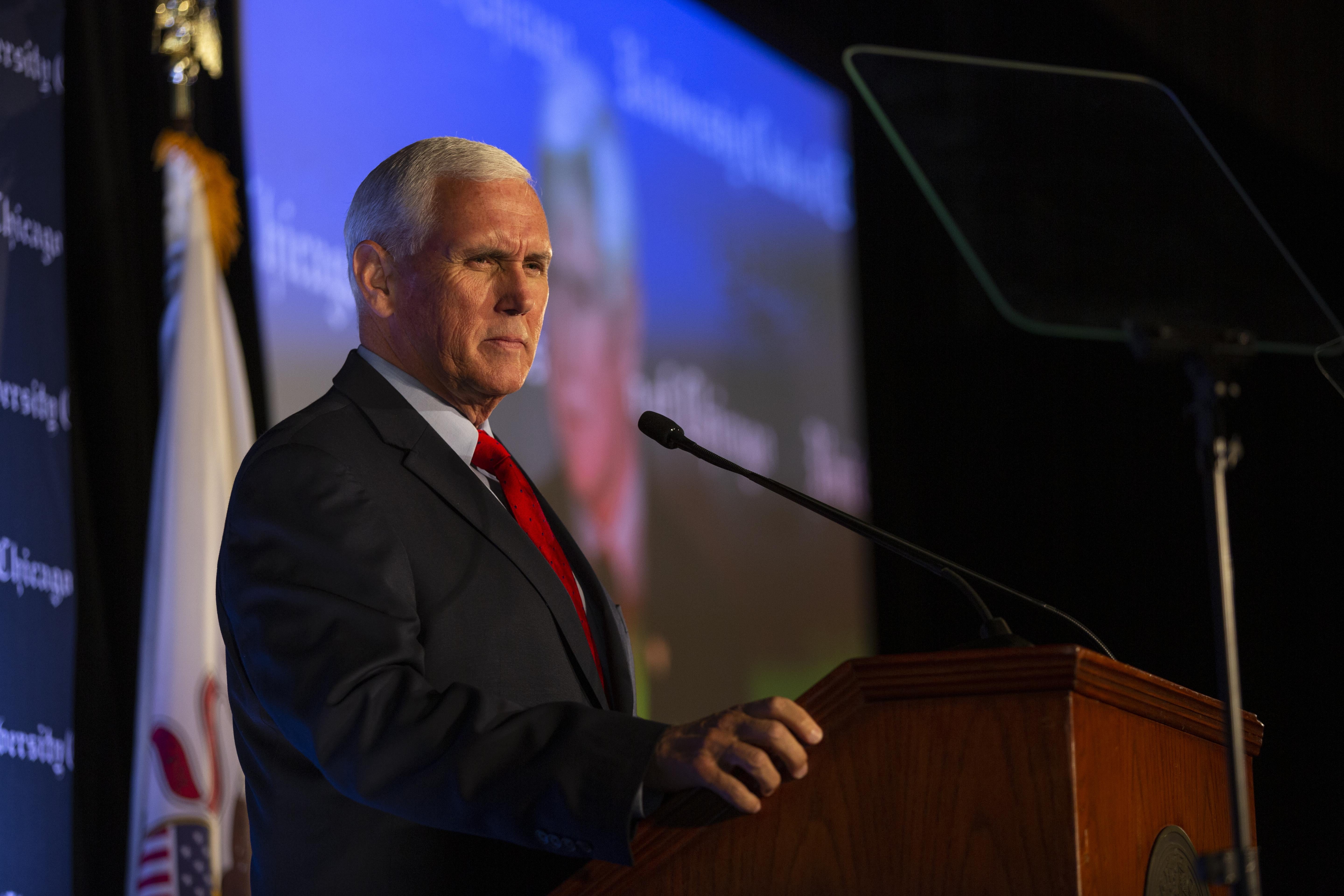 CHICAGO, IL - JUNE 20: Former Vice President Mike Pence speaks to a crowd of supporters at the University Club of Chicago on June 20, 2022 in Chicago, Illinois. During the speech, Pence blamed the Biden administration for the economic problems currently facing the country. (Photo by Jim Vondruska/Getty Images)