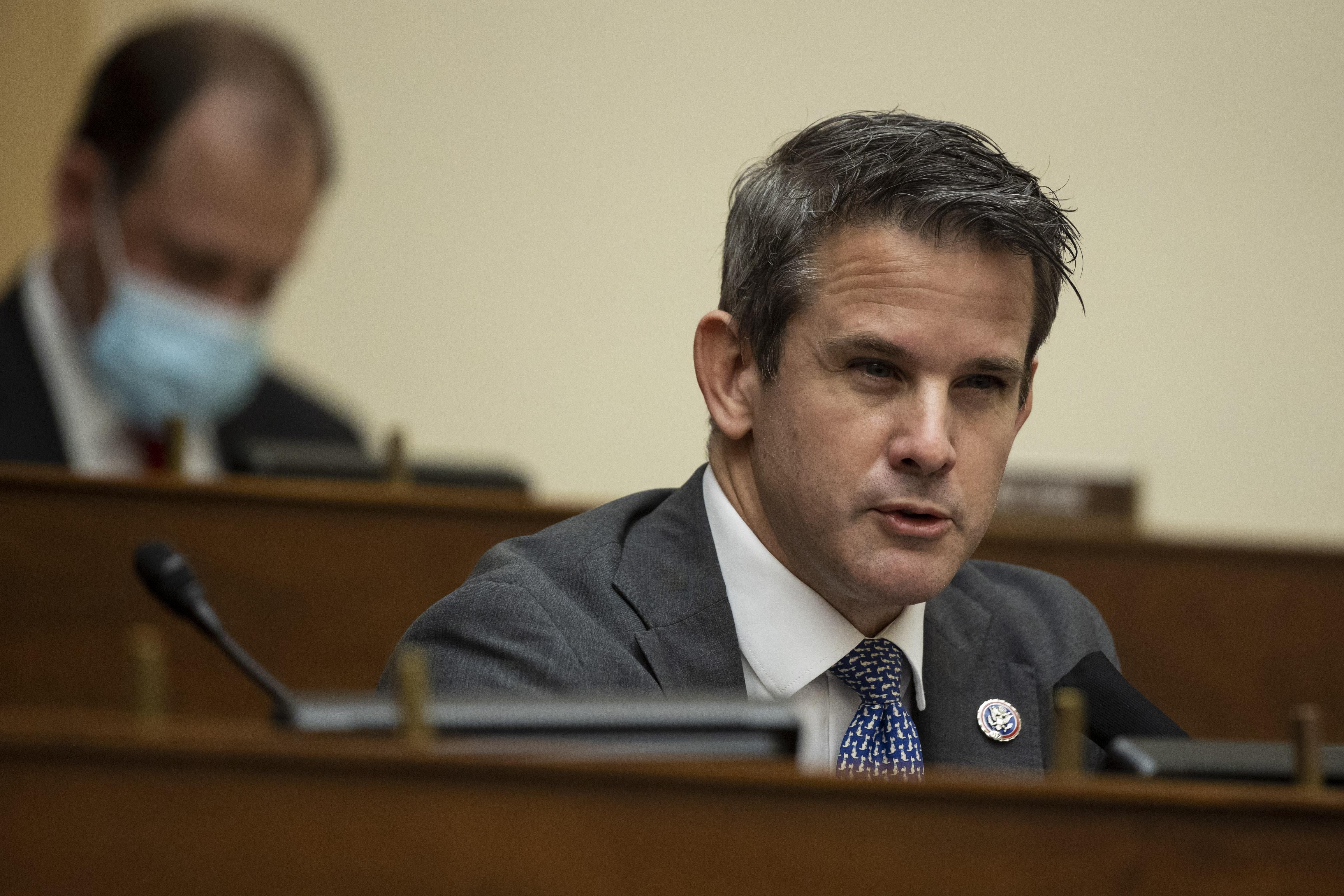 Rep. Adam Kinzinger speaks as Secretary of State Antony Blinken testifies before the House Committee On Foreign Affairs March 10, 2021 on Capitol Hill in Washington, D.C.