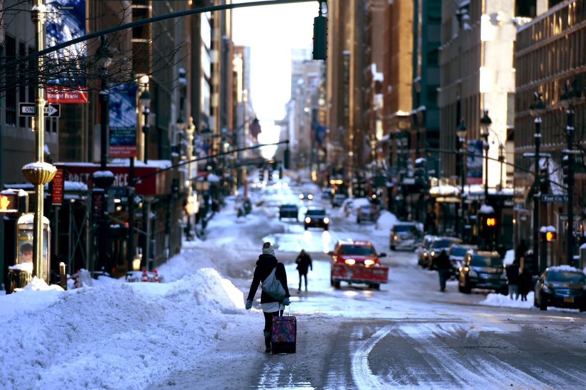 A snowy street in NYC