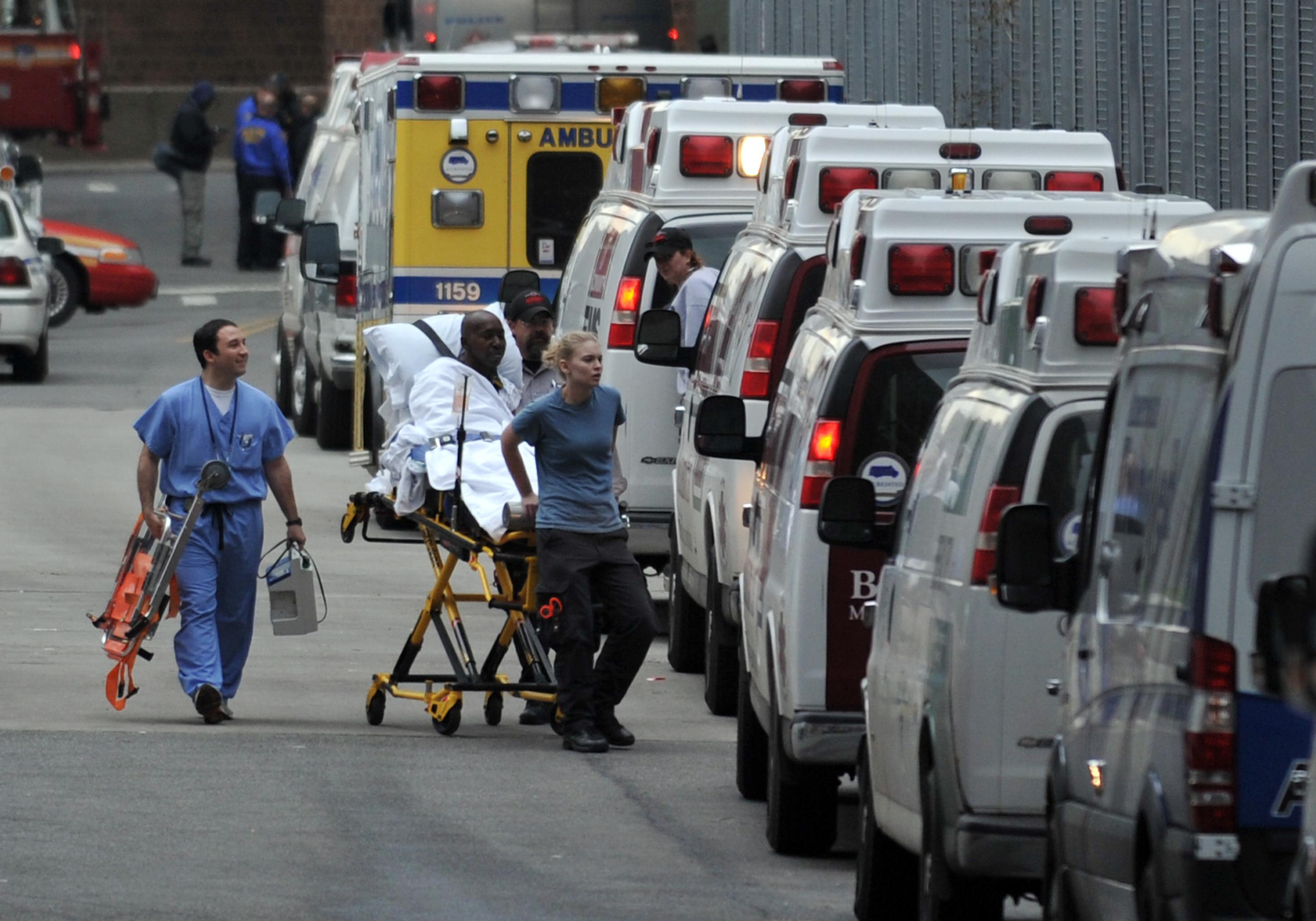 A patient is evacuated from Bellevue Hospital on October 31, 2012 in New York.