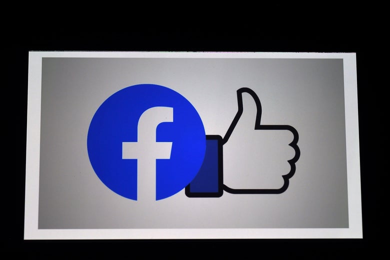 Facebook logo and a Facebook thumbs-up.