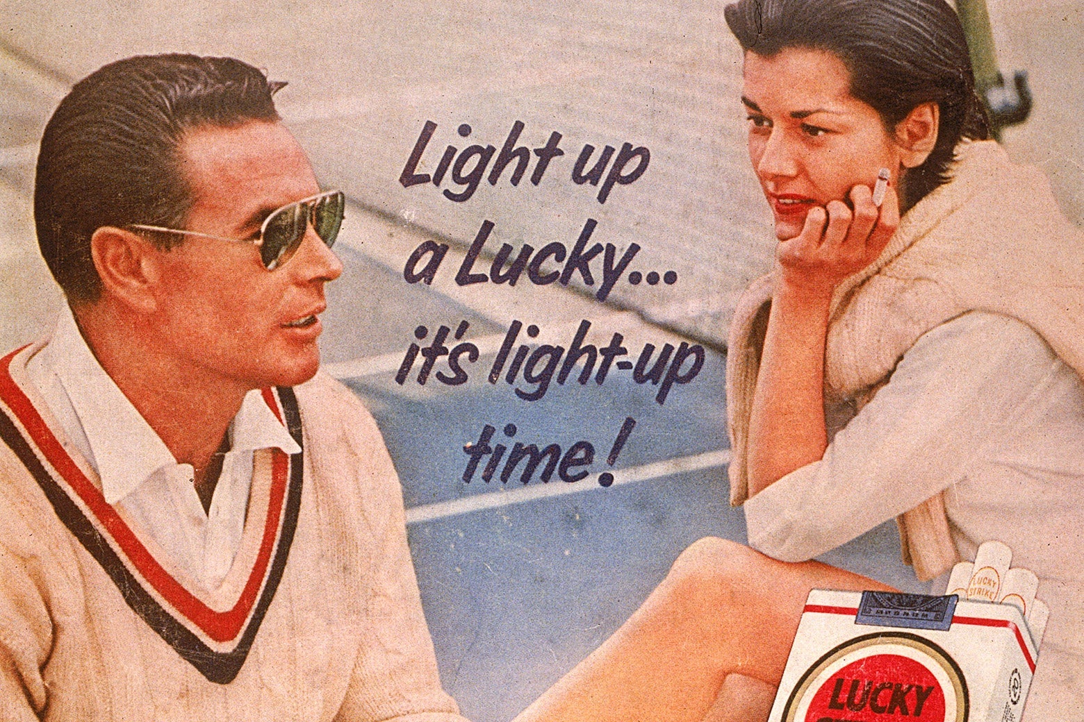 A 1955 print ad for Lucky Strike cigarettes