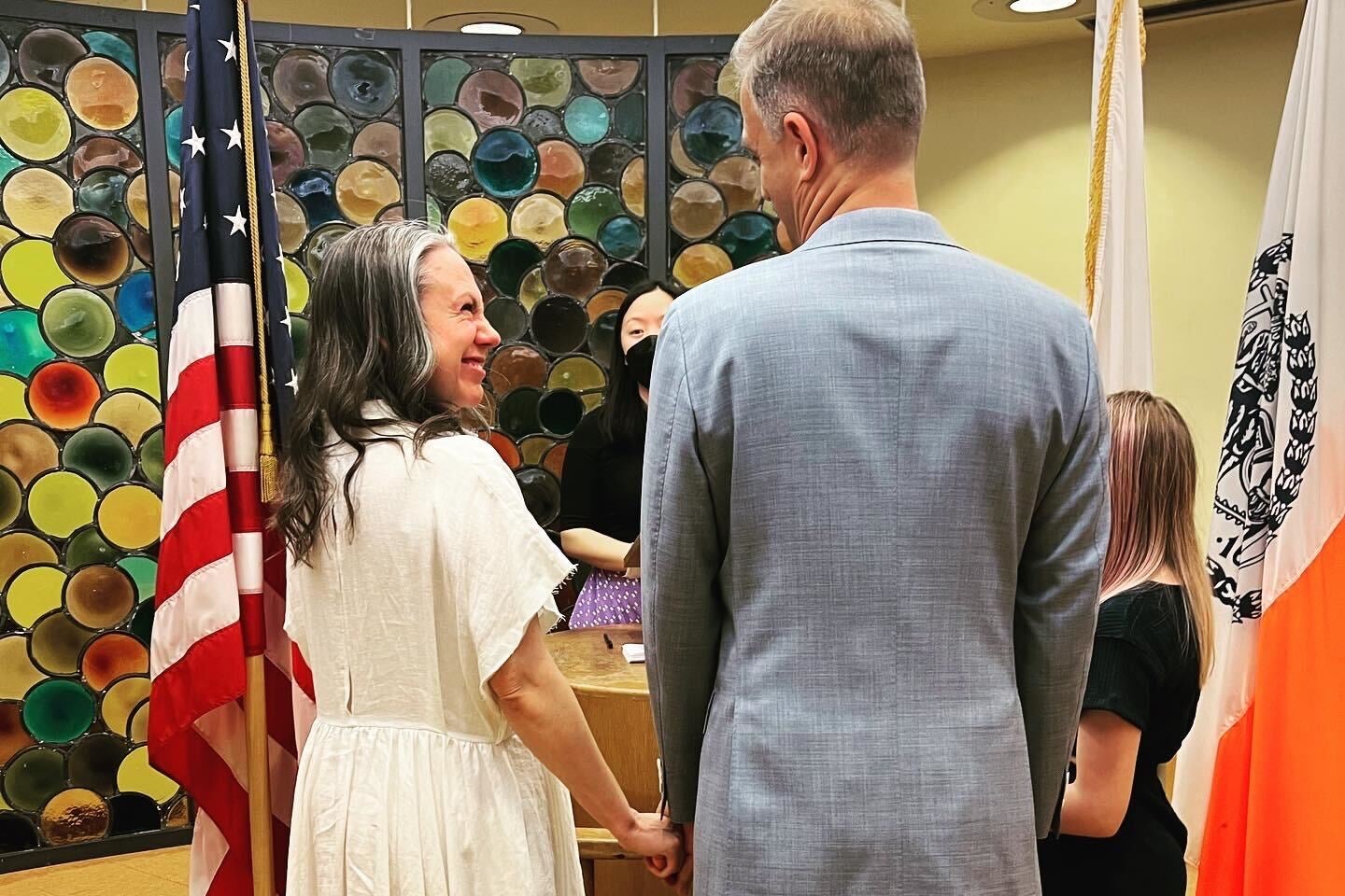 The bride and groom at the courthouse. 