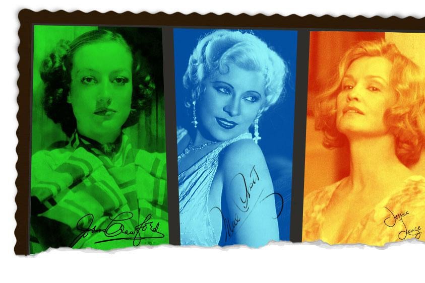 Joan Crawford, Mae West, and Jessica Lange 