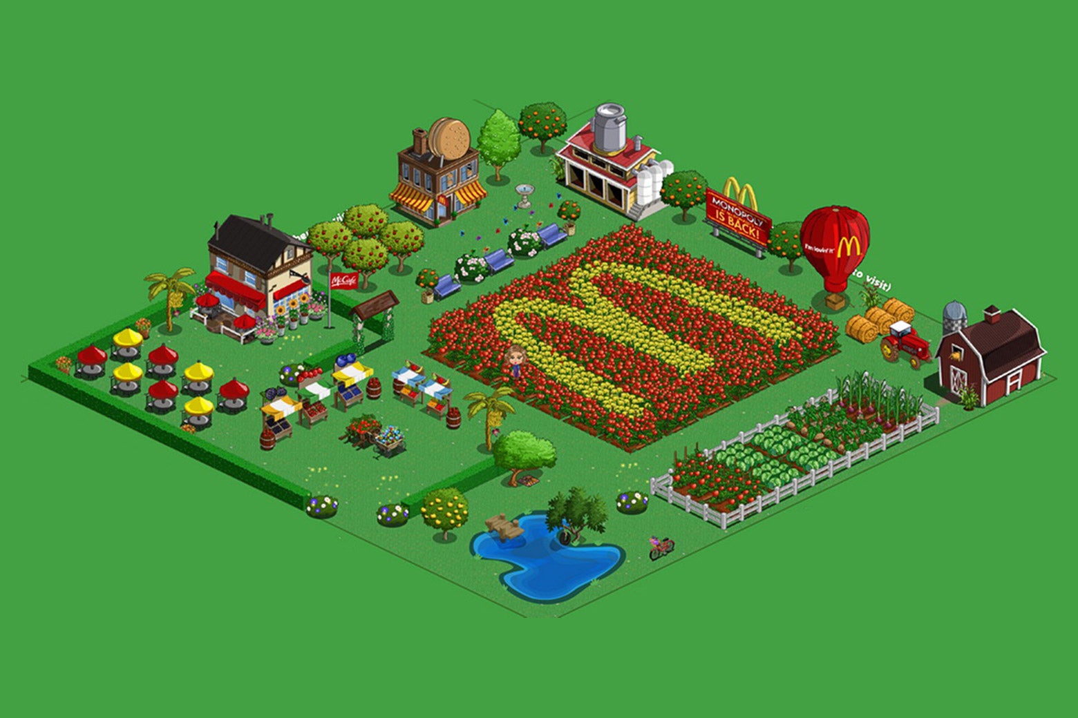 A screenshot of a McDonald's-themed farm in Farmville. 
