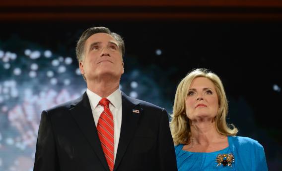 Republican presidential candidate Mitt Romney and wife Ann stand onstage at the Tampa Bay Times Forum in Tampa, Fla., on Aug. 30, 2012, on the final day of the Republican National Convention