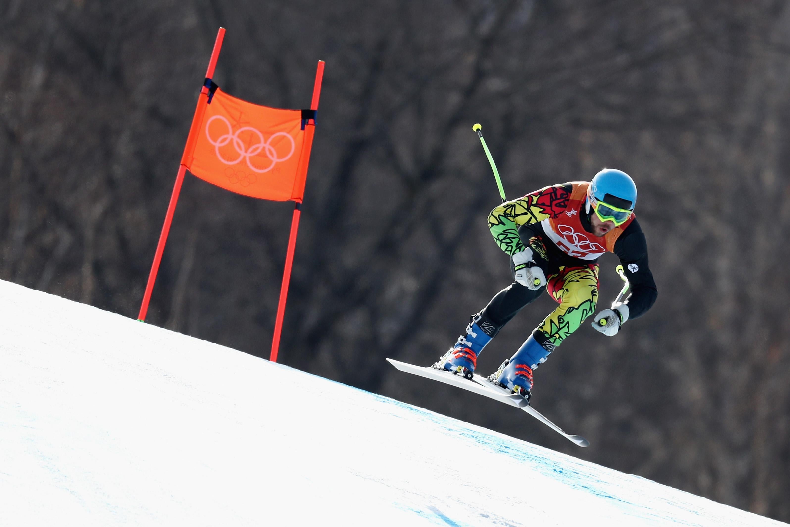 PYEONGCHANG-GUN, SOUTH KOREA - FEBRUARY 15: Ivan Kovbasnyuk of Ukraine makes a run during the Men's Downhill on day six of the PyeongChang 2018 Winter Olympic Games at Jeongseon Alpine Centre on February 15, 2018 in Pyeongchang-gun, South Korea. (Photo by Al Bello/Getty Images)