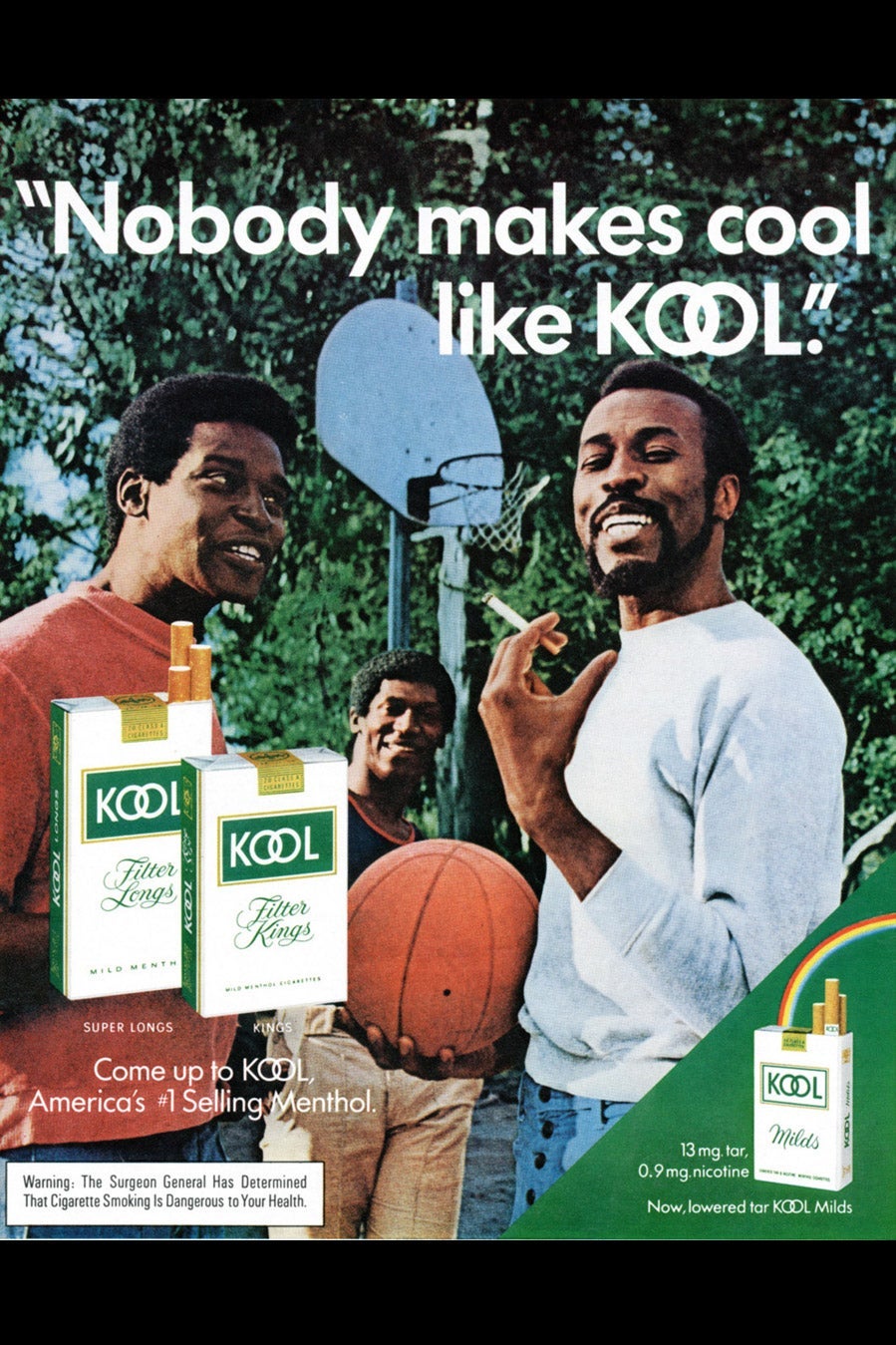 Three men in a basketball-themed ad for KOOL cigarettes.