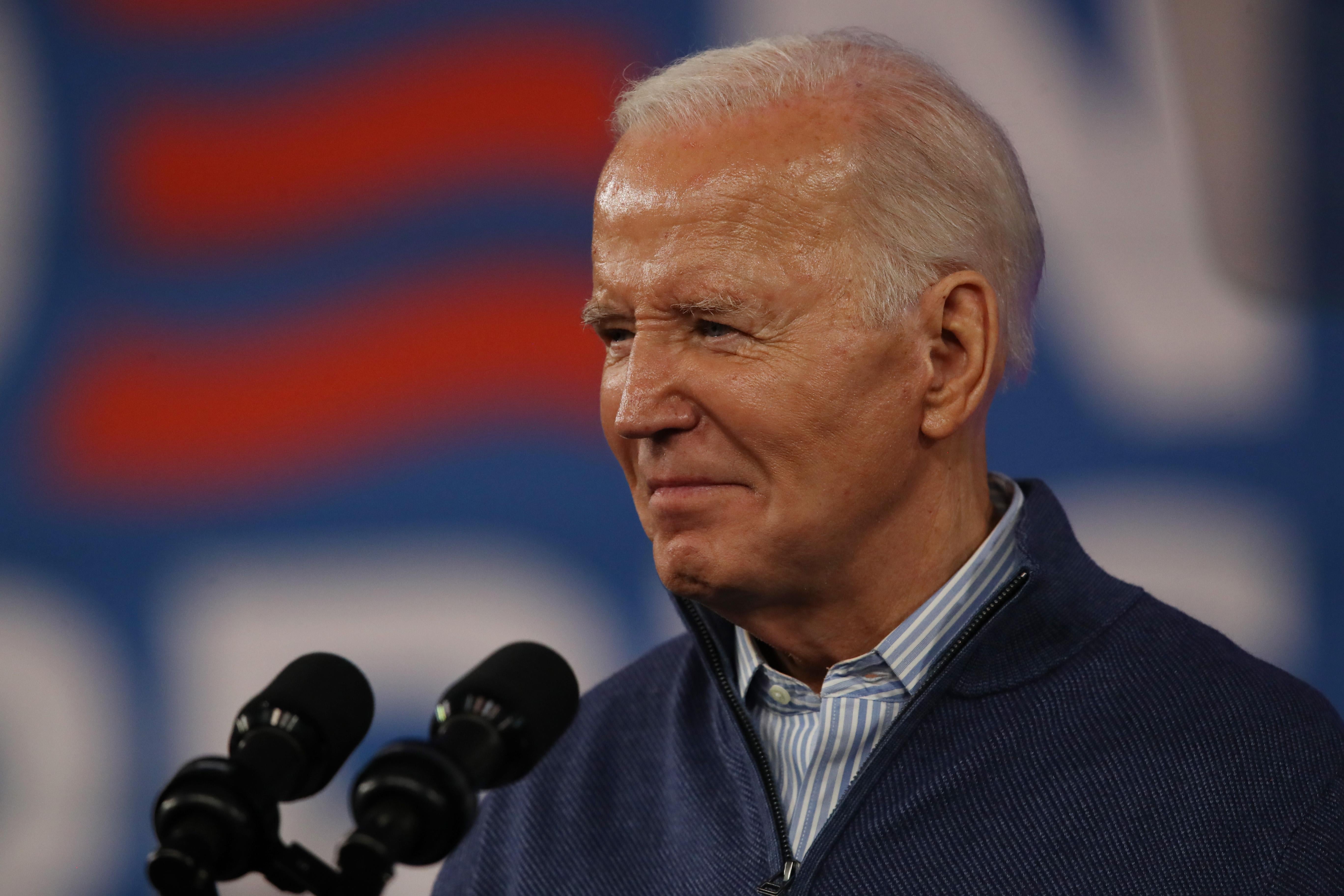 President Joe Biden at the mic during a campaign event.