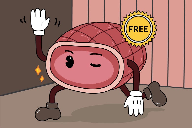 Illustration of a free ham waving with arms and legs. 