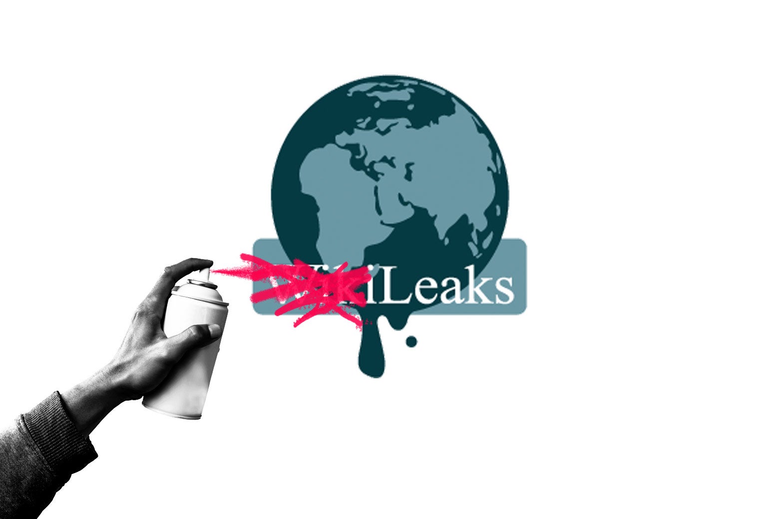 The WikiLeaks logo, with the "Wiki" part being spray-painted out.