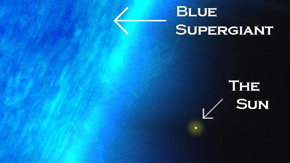 Blue supergiant compared to the Sun