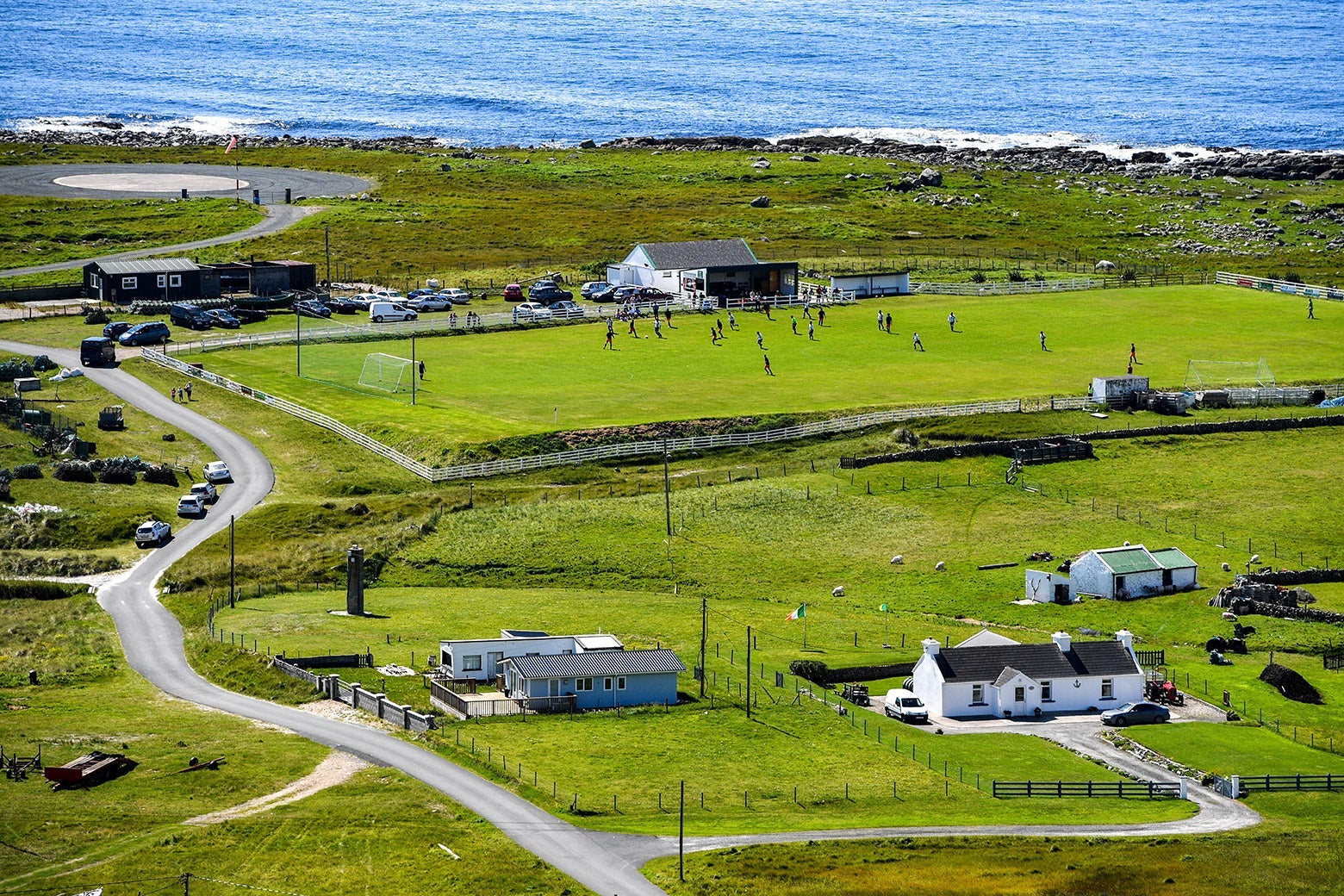 An aerial view of the lush greenery of the island of Arranmore