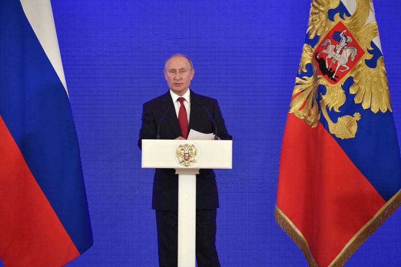 Russia’s President Vladimir Putin delivers a speech during a reception in Moscow on November 4, 2018, as a part of celebrations marking Russian National Unity Day. 
