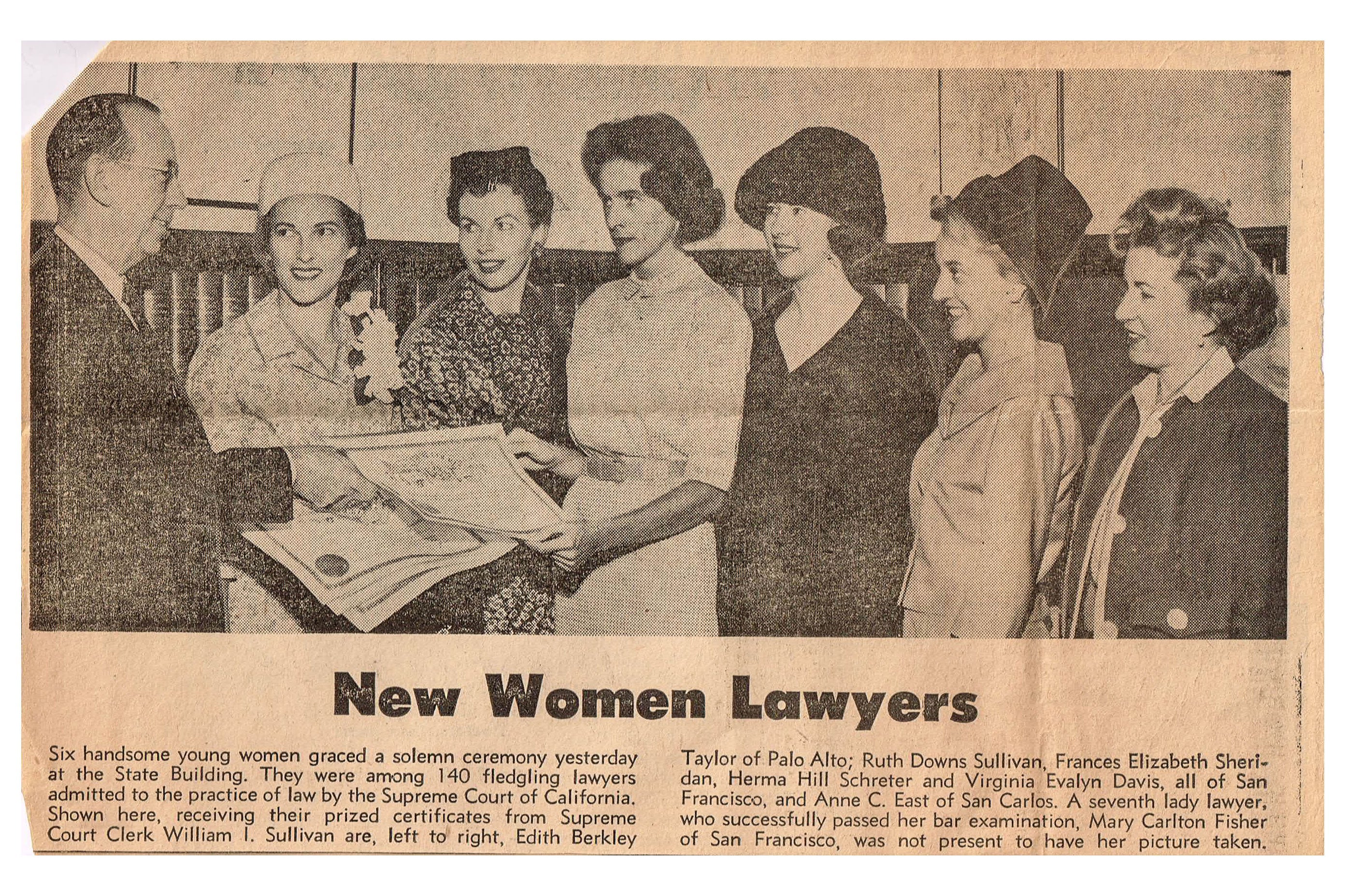 A newspaper clipping with the headline "New Women Lawyers."