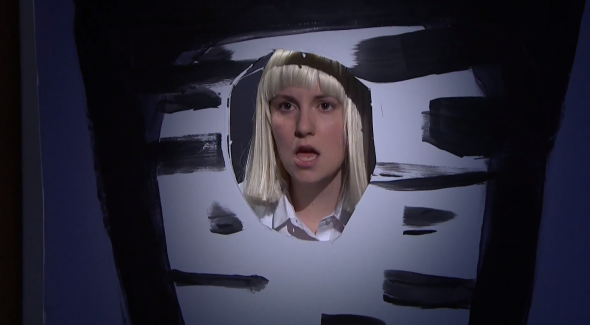Lena Dunham Sia Chandelier Watch Her Odd Performance On Late Night With Seth Meyers Video