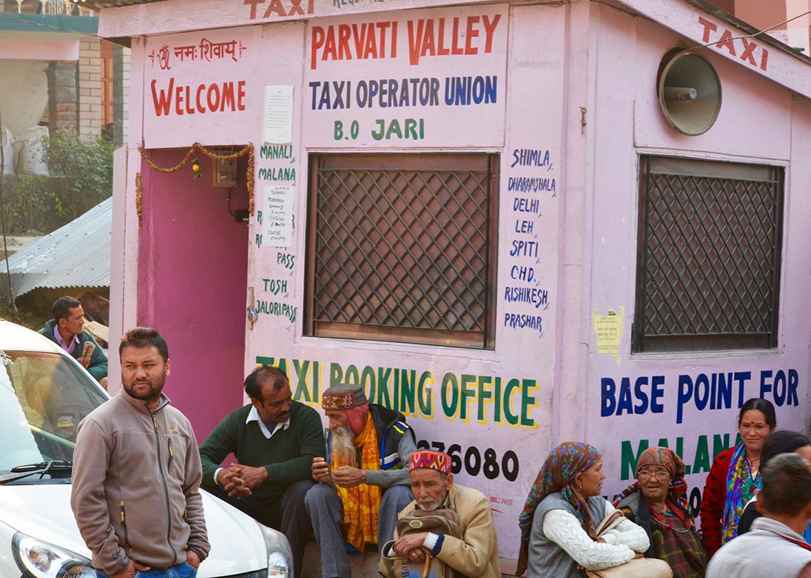 A taxi stand in Kasol, one of the region's main tourist hubs.