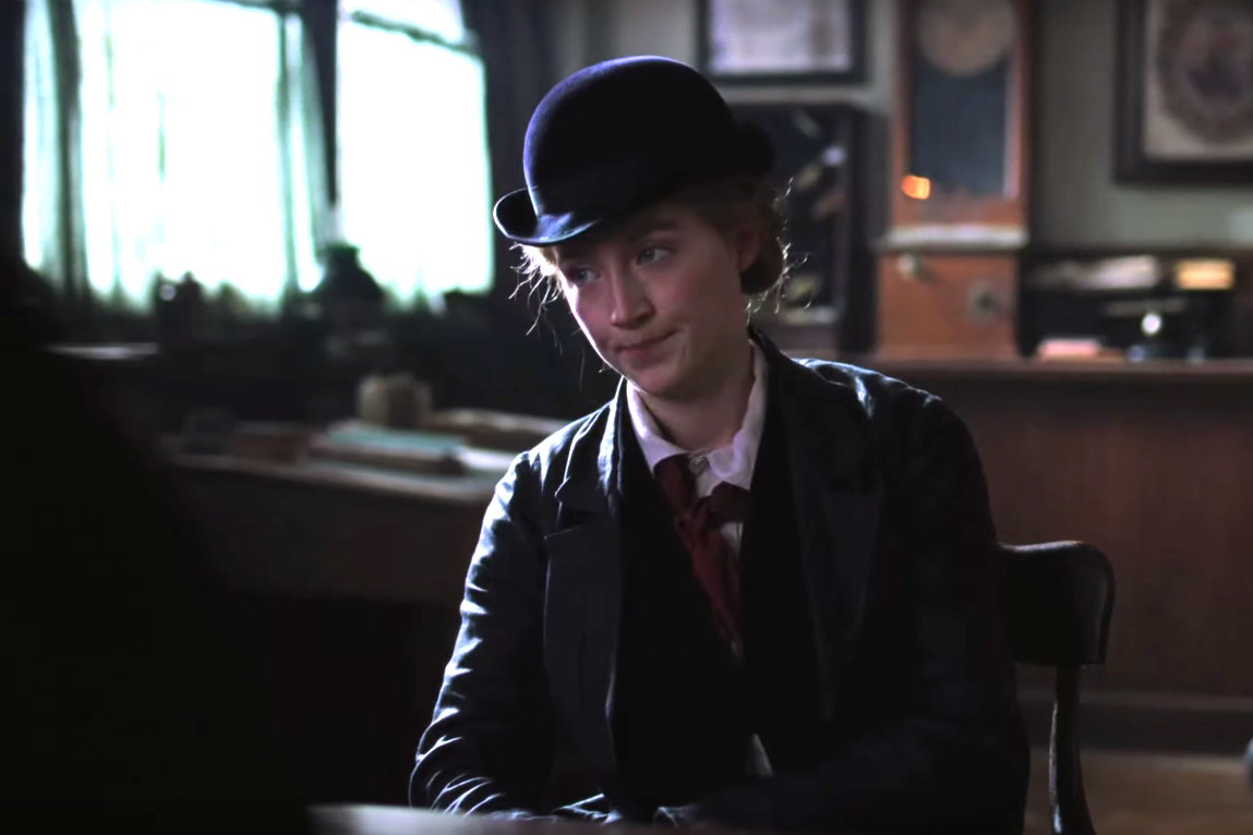 Saoirse Ronan as Jo March, pursing her lips.