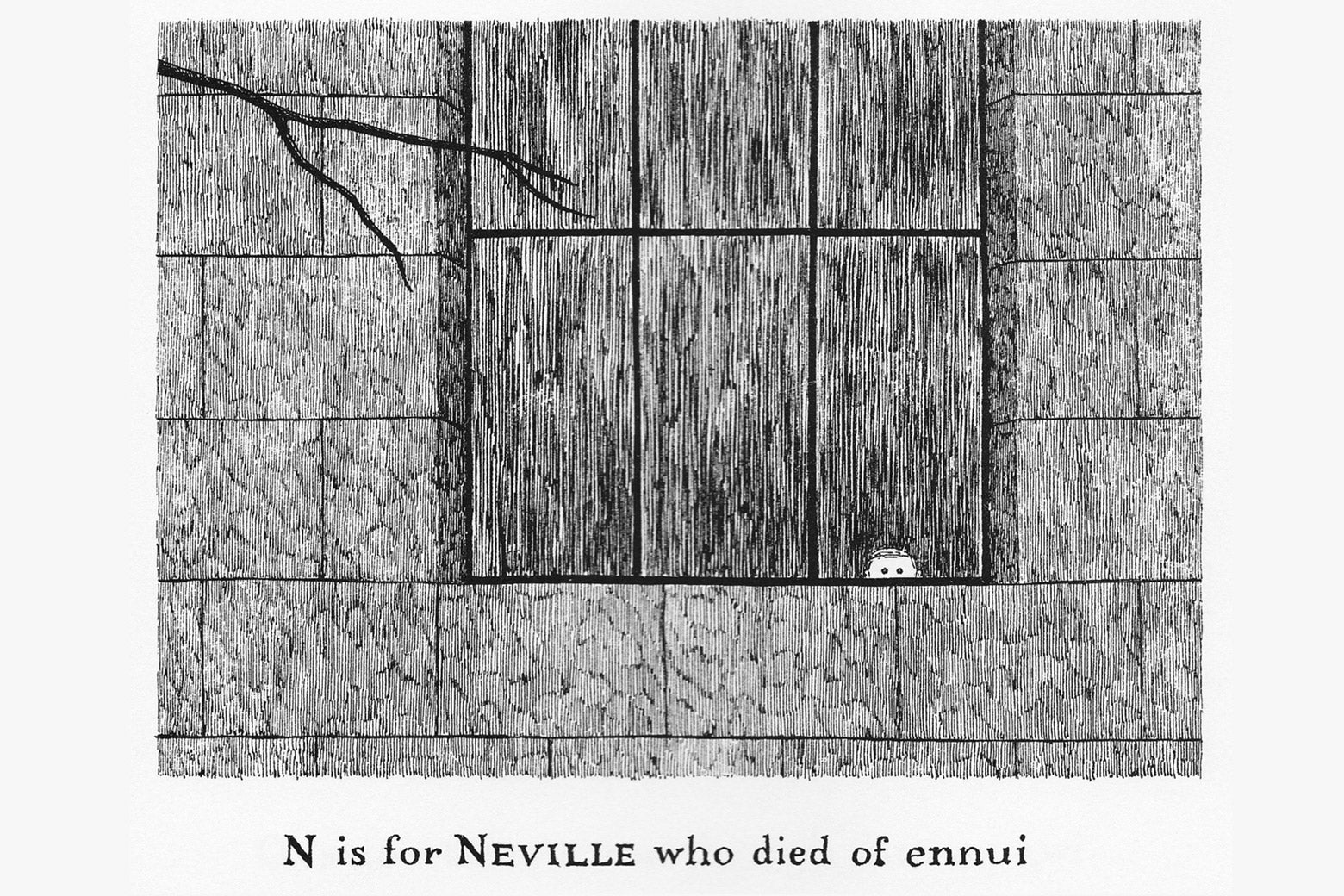 "N is for Neville who died of ennui" panel from The Gashlycrumb Tinies.