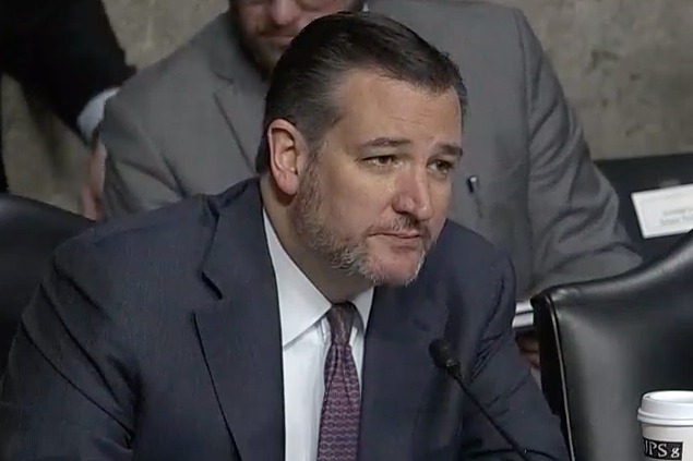 Ted Cruz, with a beard, sits at a Senate hearing.