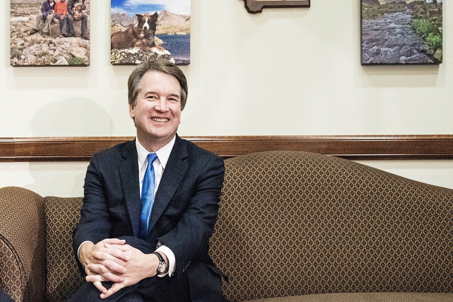 Supreme Court nominee Judge Brett Kavanaugh poses for photos as he meets with Montana Sen. Steve Daines on Capitol Hill on July 17.
