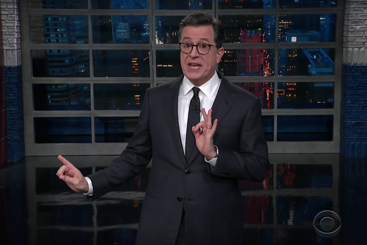 Colbert on Trump’s claim that he would have “run in there” during the ...