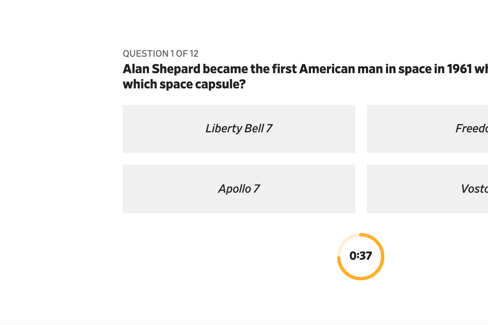 A screenshot of the first question from the new quiz.
