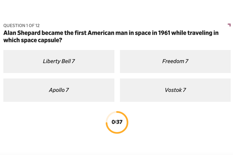 A screenshot of the first question from the new quiz.