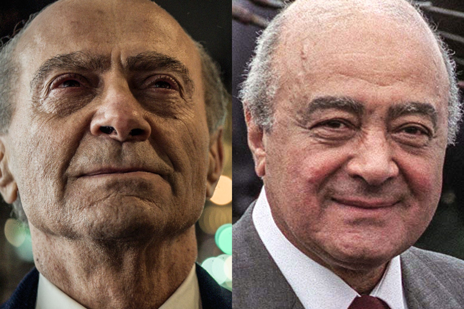 Left: Salim Daw as Mohamed Al-Fayed. Right: Mohamed Al-Fayed.