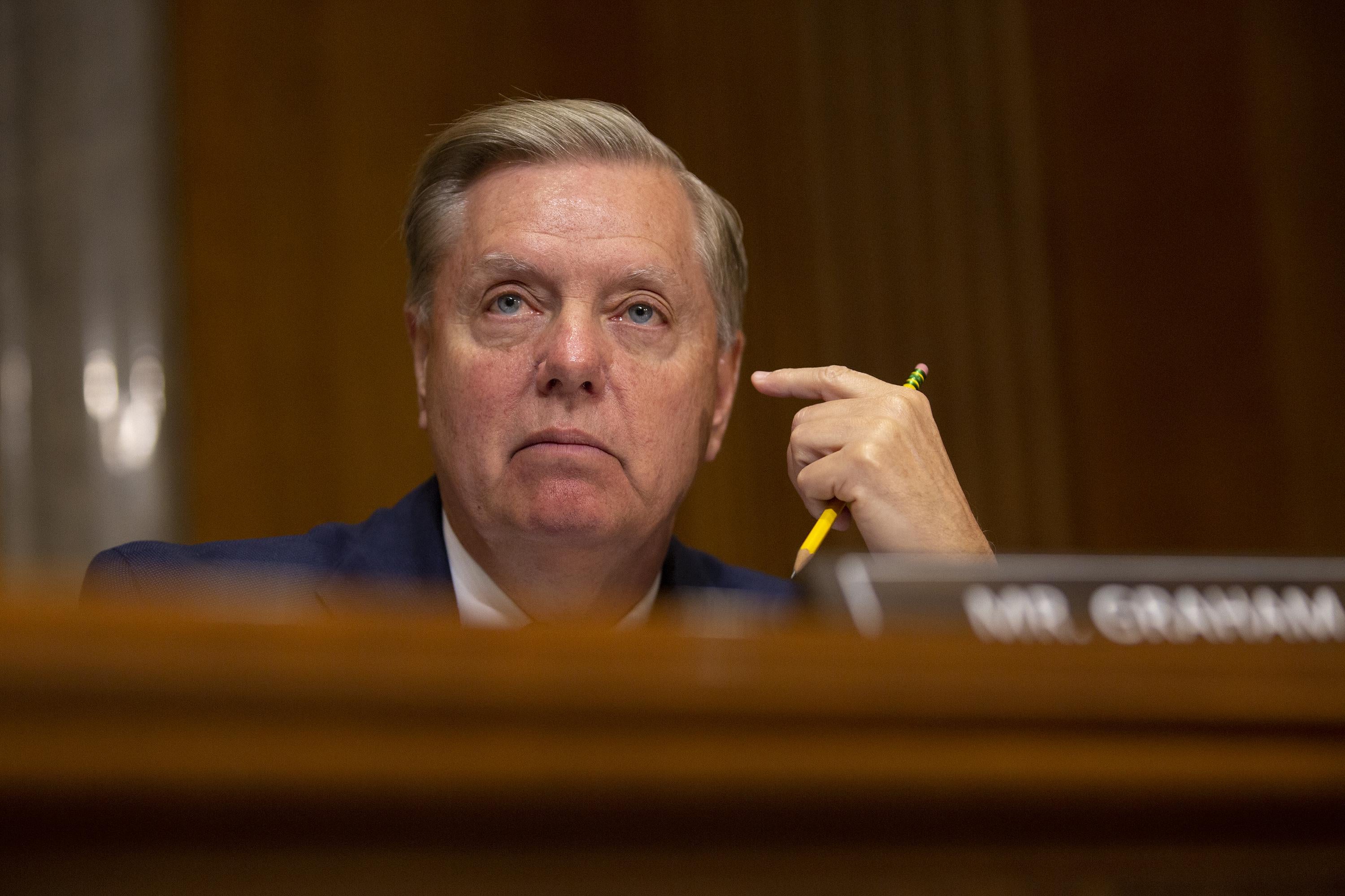 Sen. Lindsey Graham sits at a Senate Foreign Relations Committee hearing.