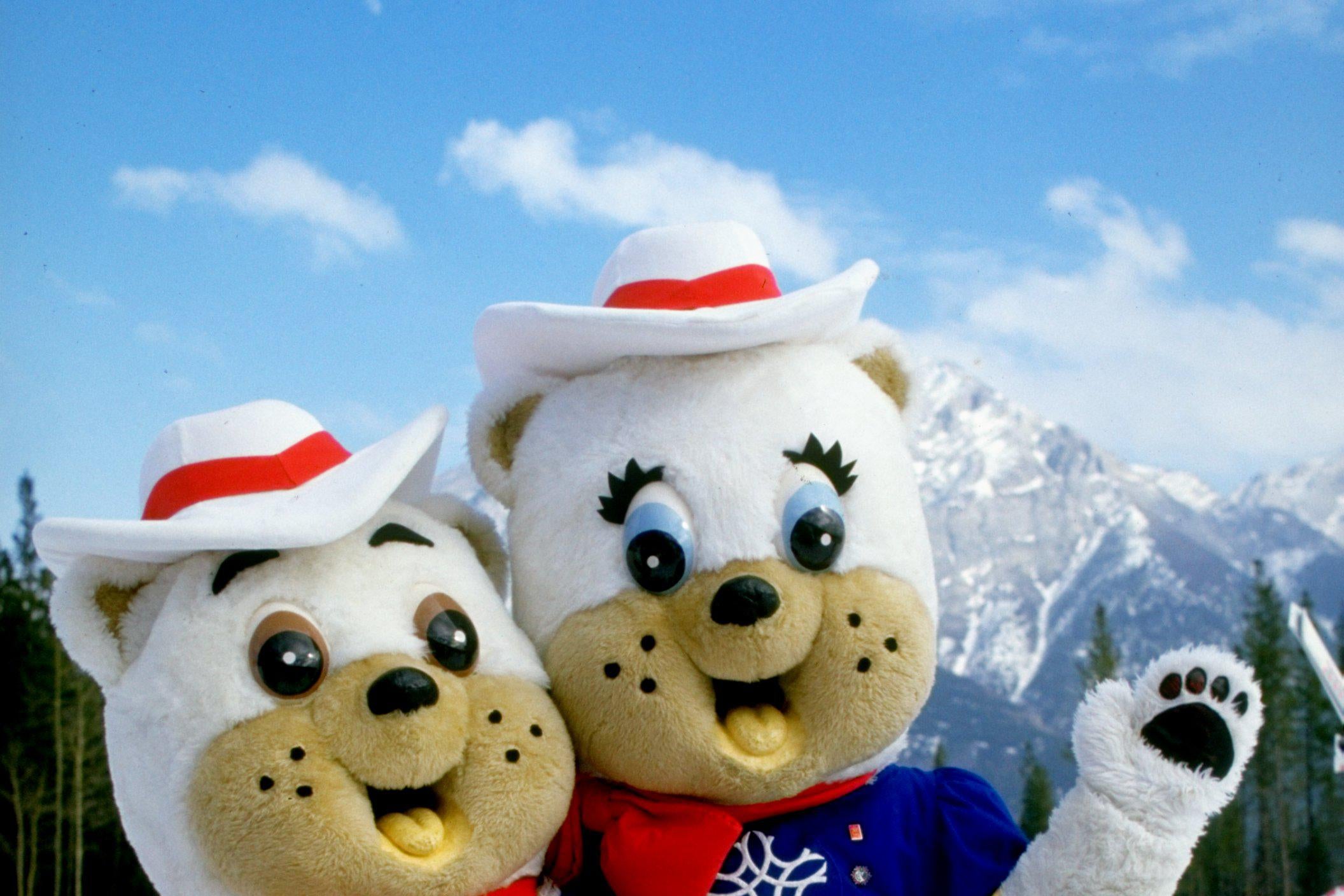 1987:  Portrait of 1988 Winter Olympic Games mascots 'Hidy' and 'Howdy' during the World Cup in Calgary, Canada. \ Mandatory Credit: Mike  Powell/Allsport