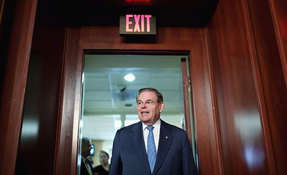 Senator Robert Menendez (D-NJ) arrives for a news conference at the U.S. Capitol February 28, 2013 in Washington, DC. 