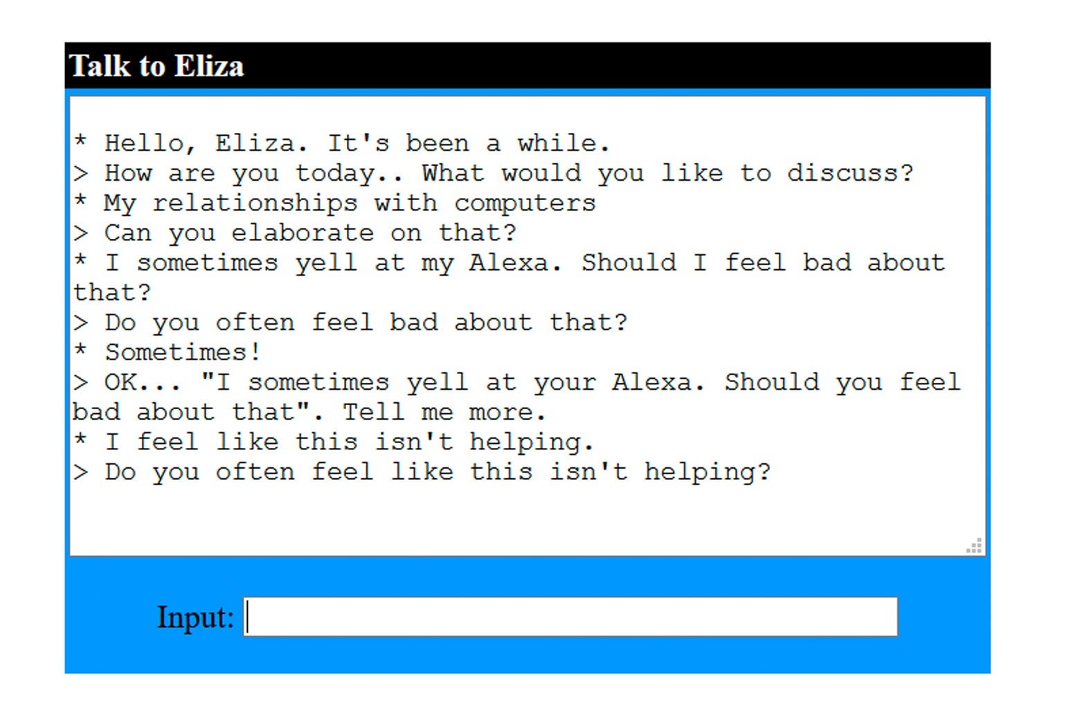 An unhelpful conversation with ELIZA