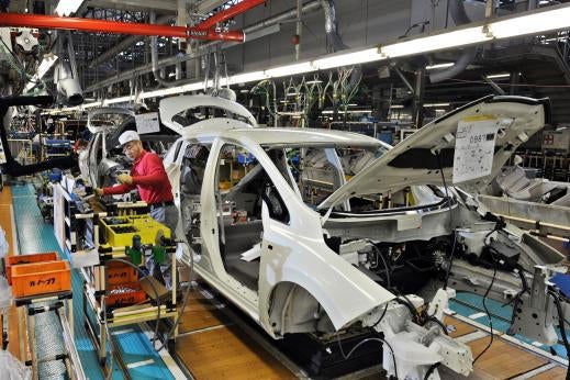 A Nissan Leaf in production