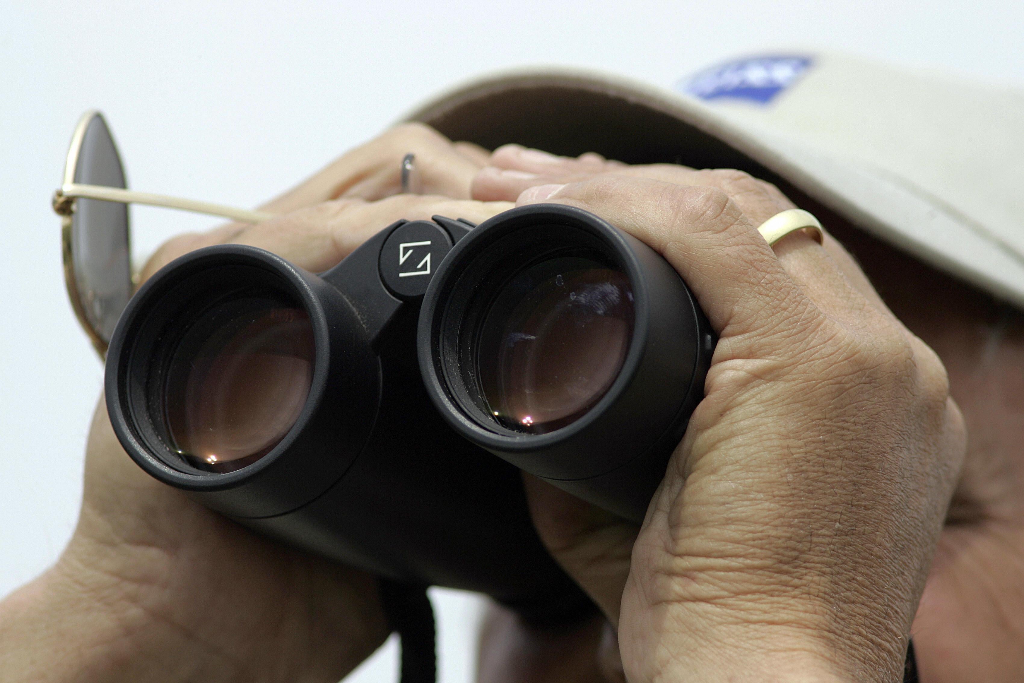 A birder uses binoculars