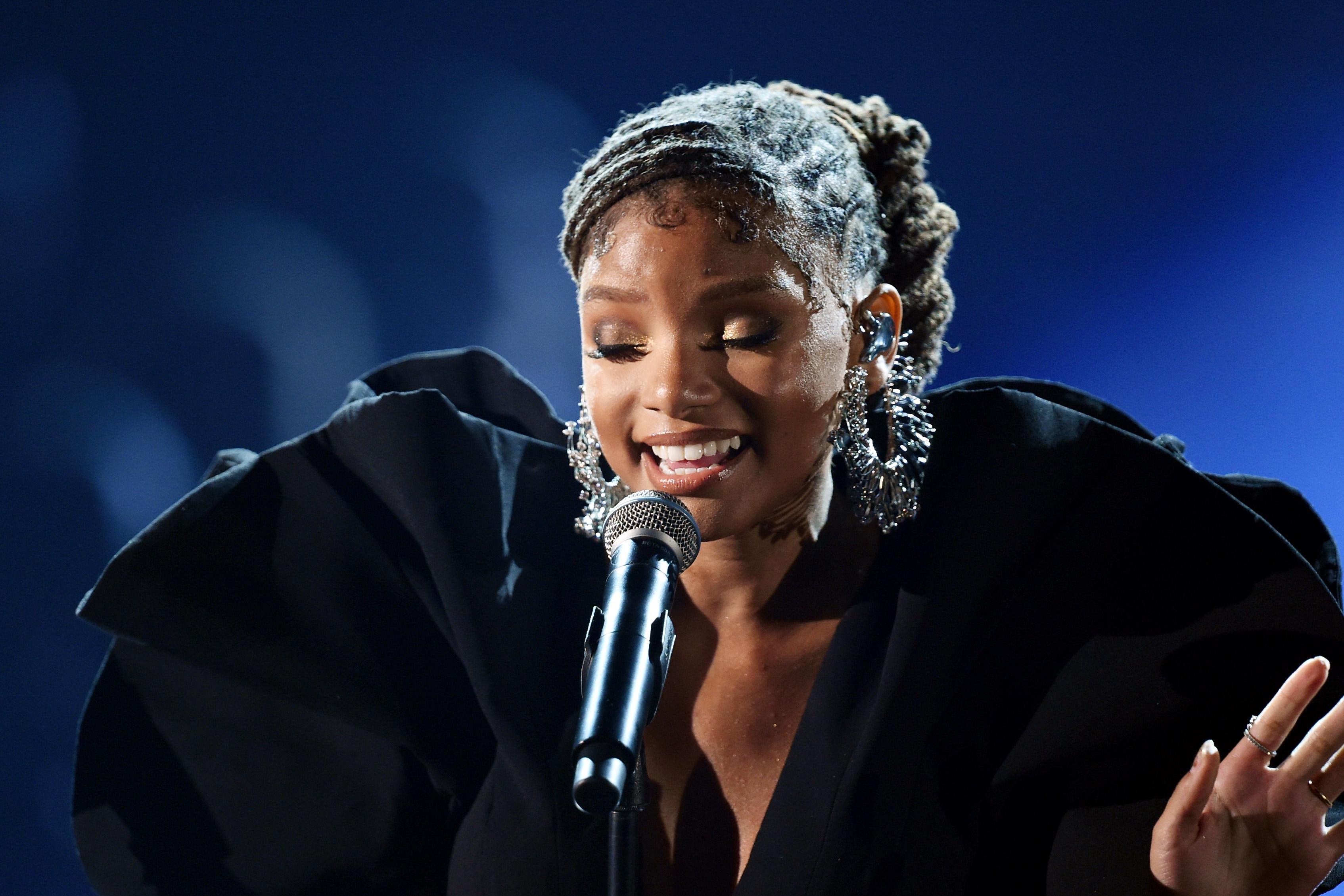 Halle Bailey of Chloe x Halle performs onstage during the 61st Annual GRAMMY Awards.