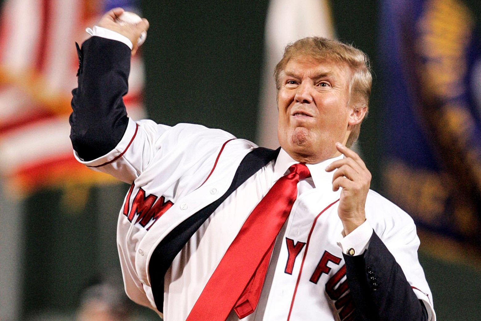 Donald Trump throwing a pitch in 2006.
